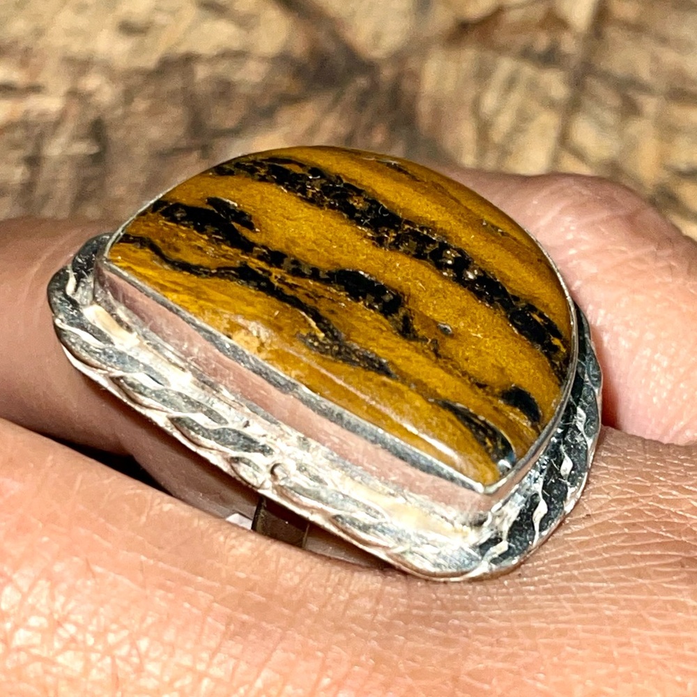 Iron Tiger Eye Silver Ring 7 1/2